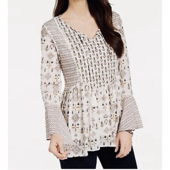 Style & Co Mixed Print Women’s XL Peasant Top Tassels Boho Lined Prairie Shirt - Picture 1 of 9
